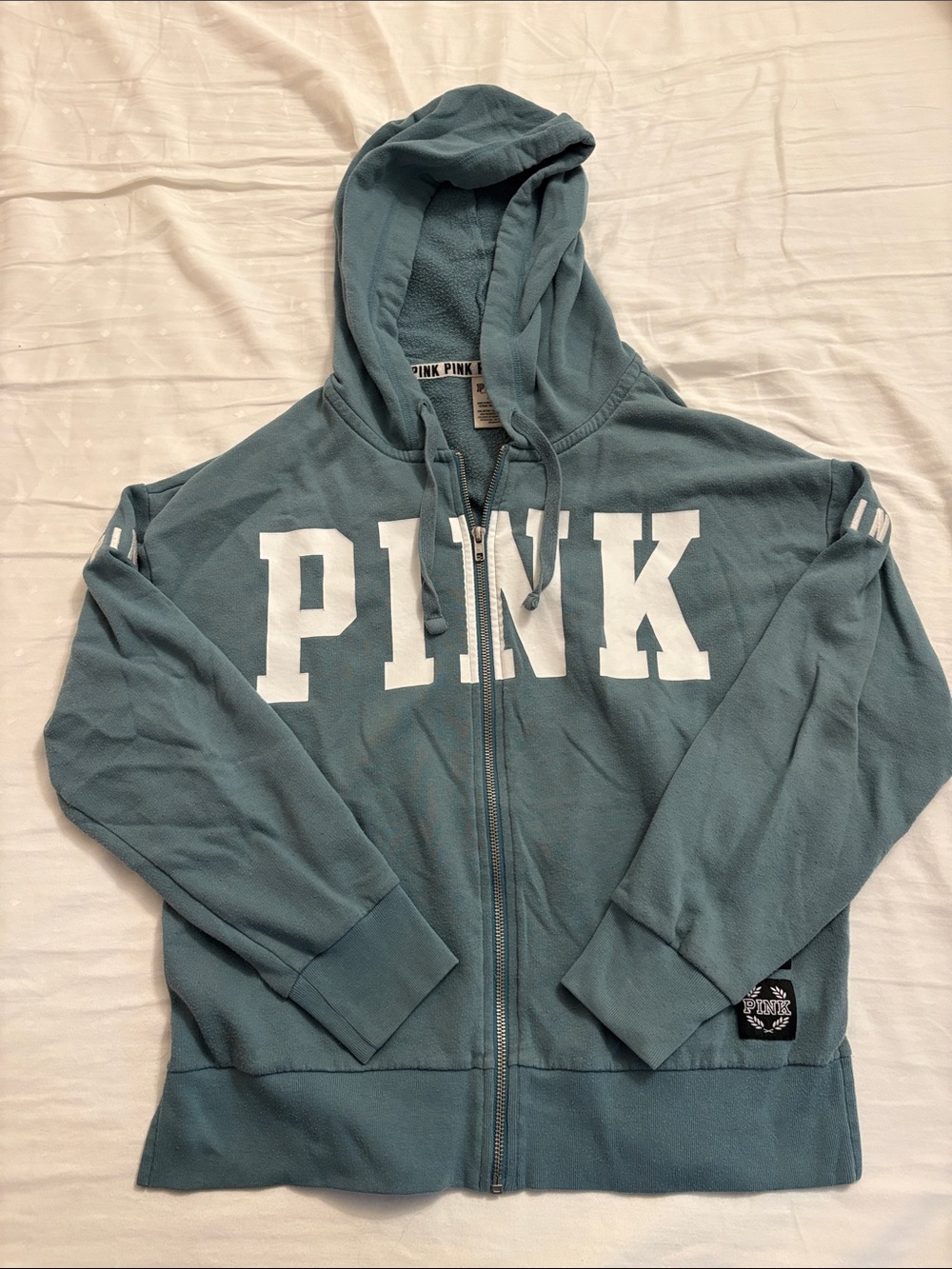 PINK Victoria's Secret Teal Full-Zip Hoodie with White Logo